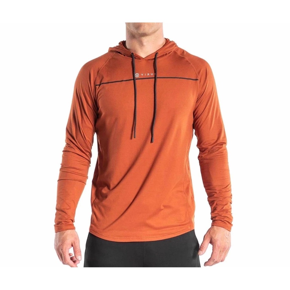 Virus International Mens Performance Hoodie Rust Orange Long Sleeve Training L
